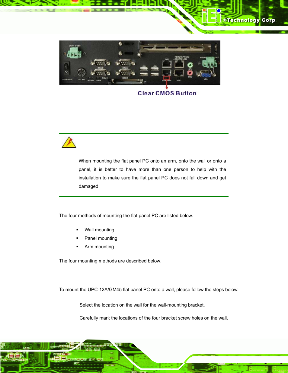 10 mounting the system, 1 wall mounting | IEI Integration UPC-12AH_GM45 v2.00 User Manual | Page 57 / 144