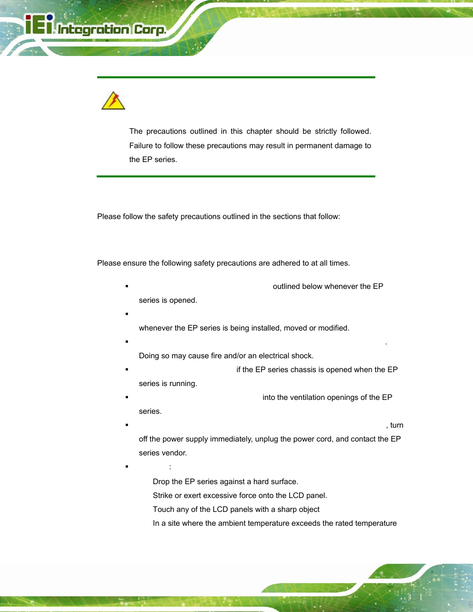B.1 safety precautions, B.1.1 general safety precautions | IEI Integration UPC-12A_GM45 v2.10 User Manual | Page 132 / 145