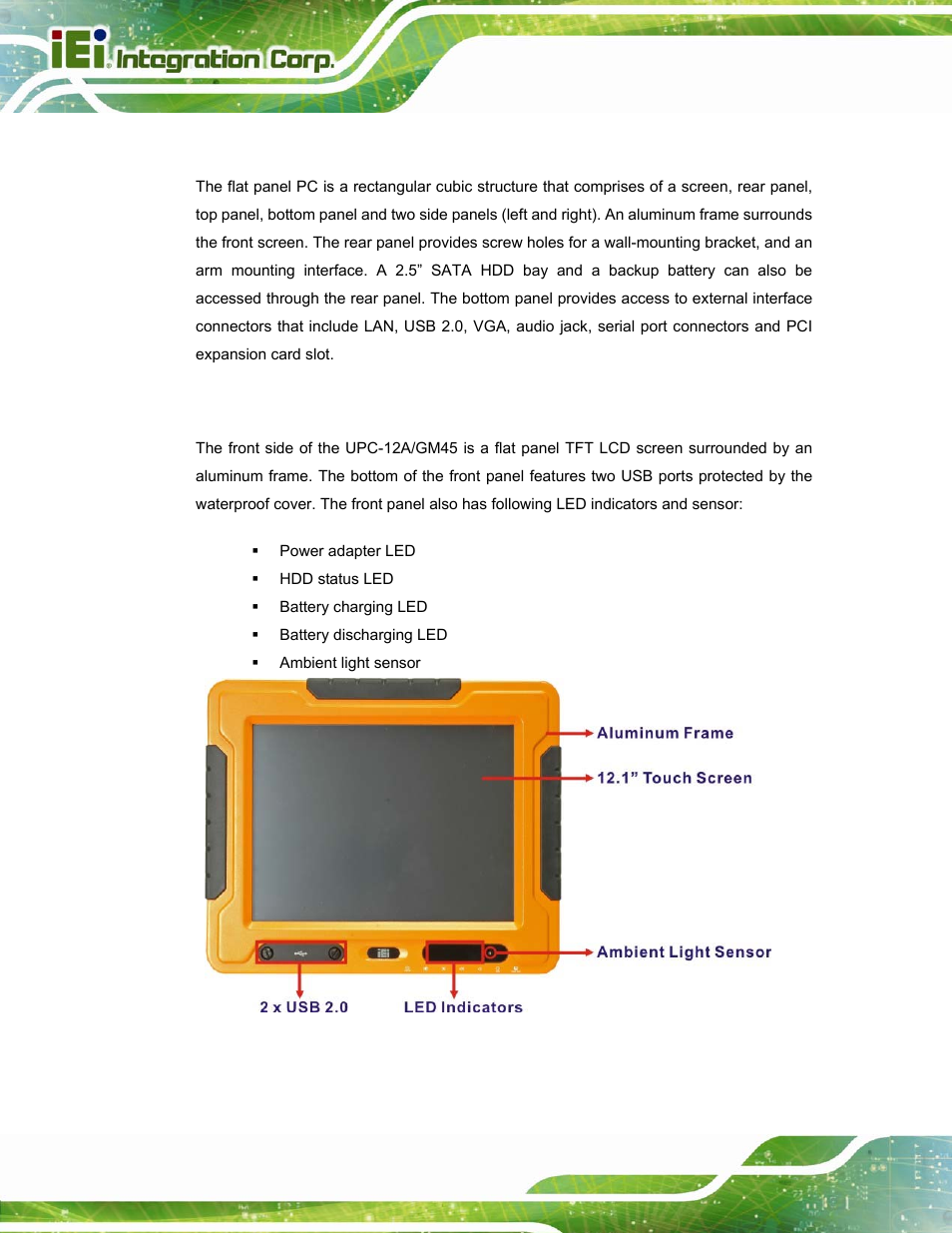 2 external overview, 1 front panel | IEI Integration UPC-12A_GM45 v2.10 User Manual | Page 16 / 145