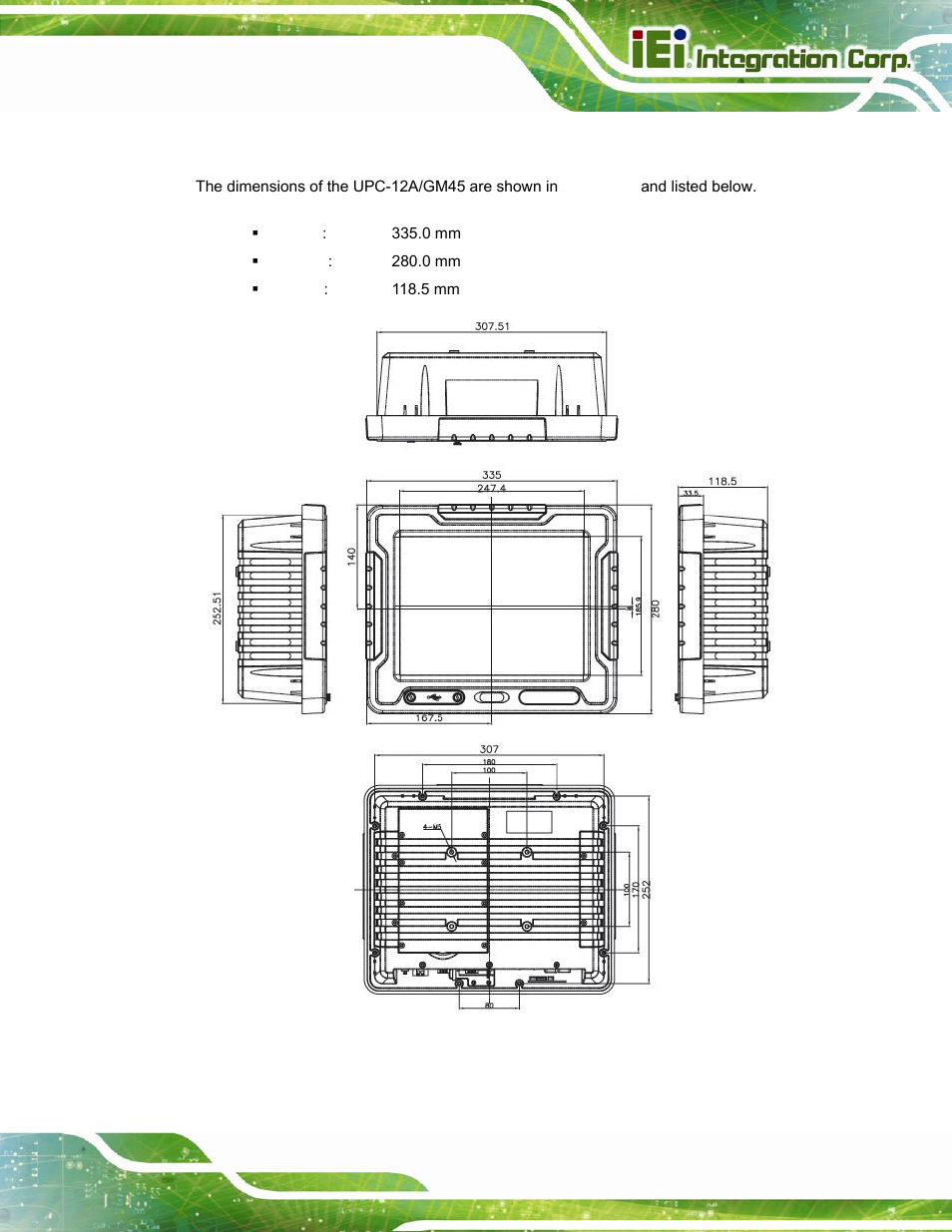 1 dimensions | IEI Integration UPC-12A_GM45 v2.10 User Manual | Page 25 / 145