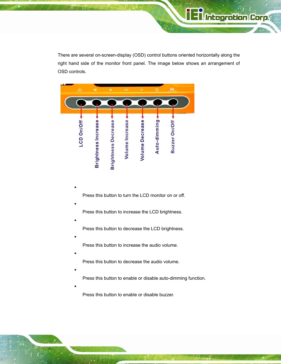 3 osd buttons | IEI Integration UPC-12A_GM45 v2.10 User Manual | Page 31 / 145