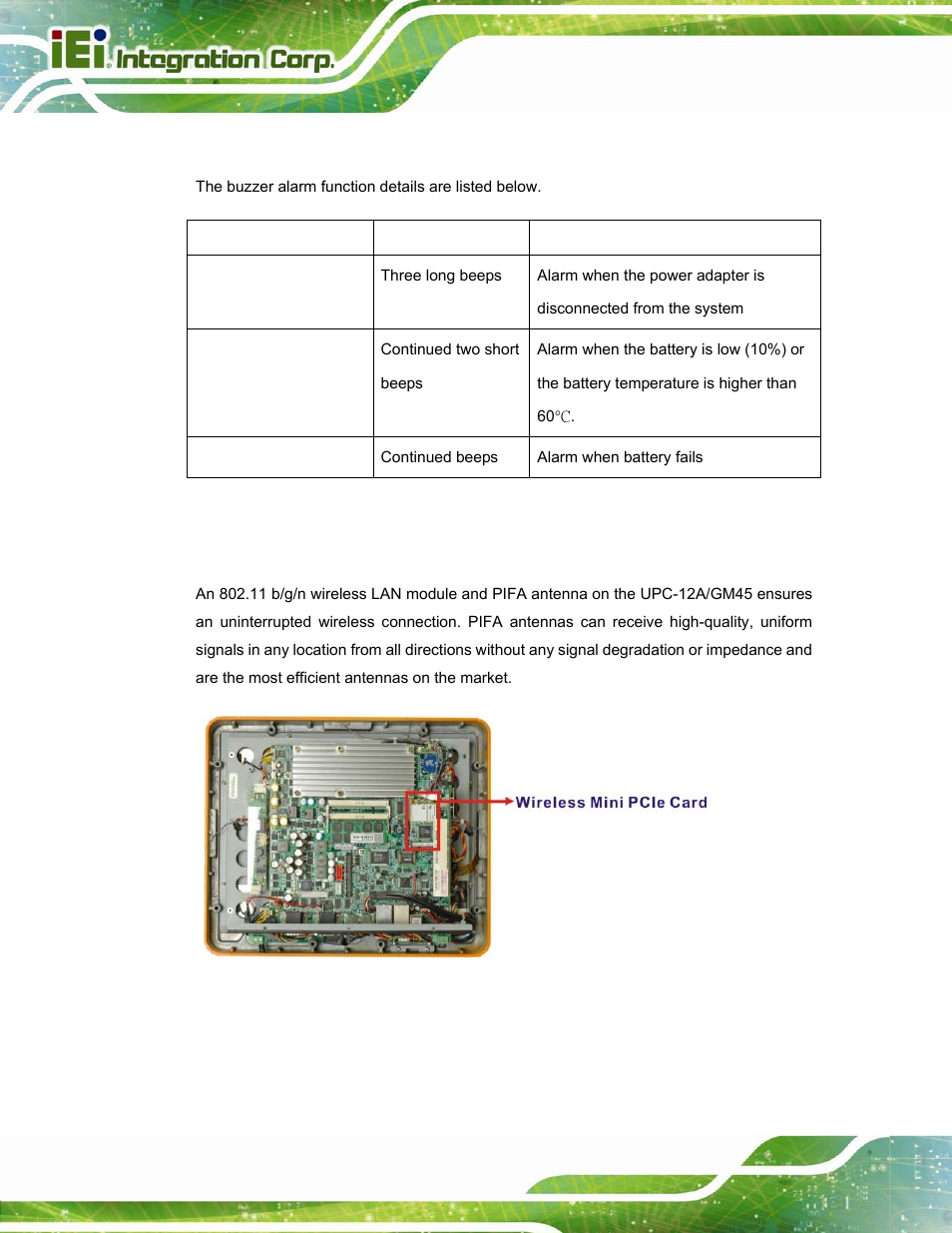 7 buzzer alarm, 9 wireless ethernet | IEI Integration UPC-12A_GM45 v2.10 User Manual | Page 38 / 145