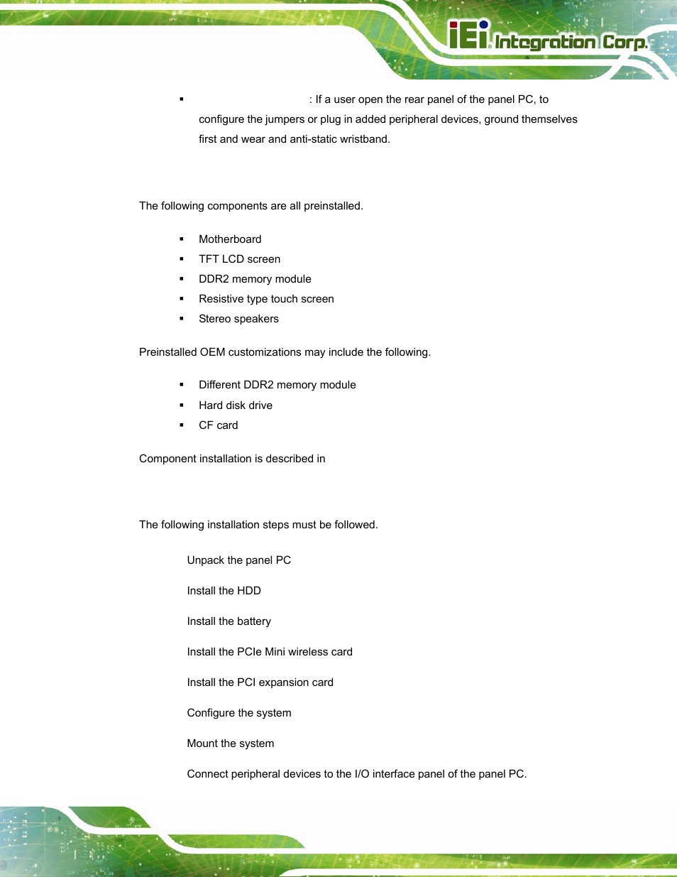 3 preinstalled components, 4 installation and configuration steps | IEI Integration UPC-12A_GM45 v2.10 User Manual | Page 45 / 145