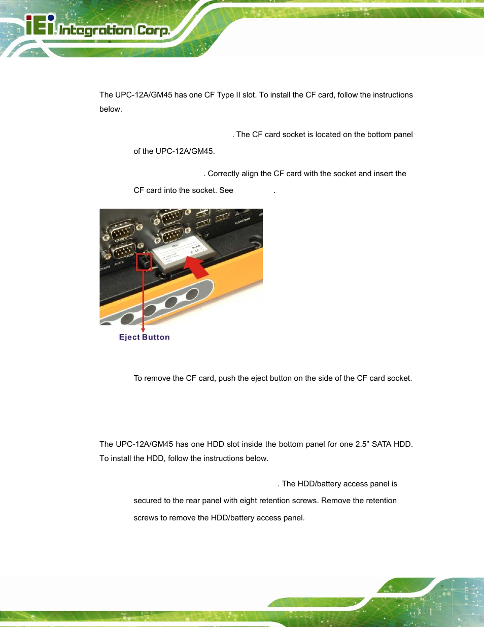 5 cf card installation, 6 hdd installation | IEI Integration UPC-12A_GM45 v2.10 User Manual | Page 46 / 145