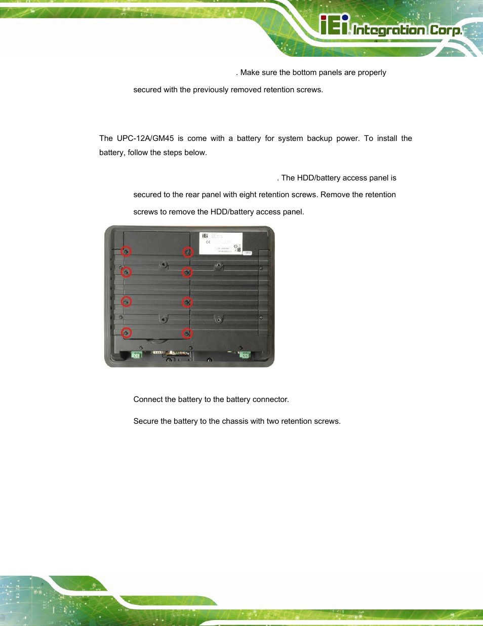 7 battery installation | IEI Integration UPC-12A_GM45 v2.10 User Manual | Page 49 / 145