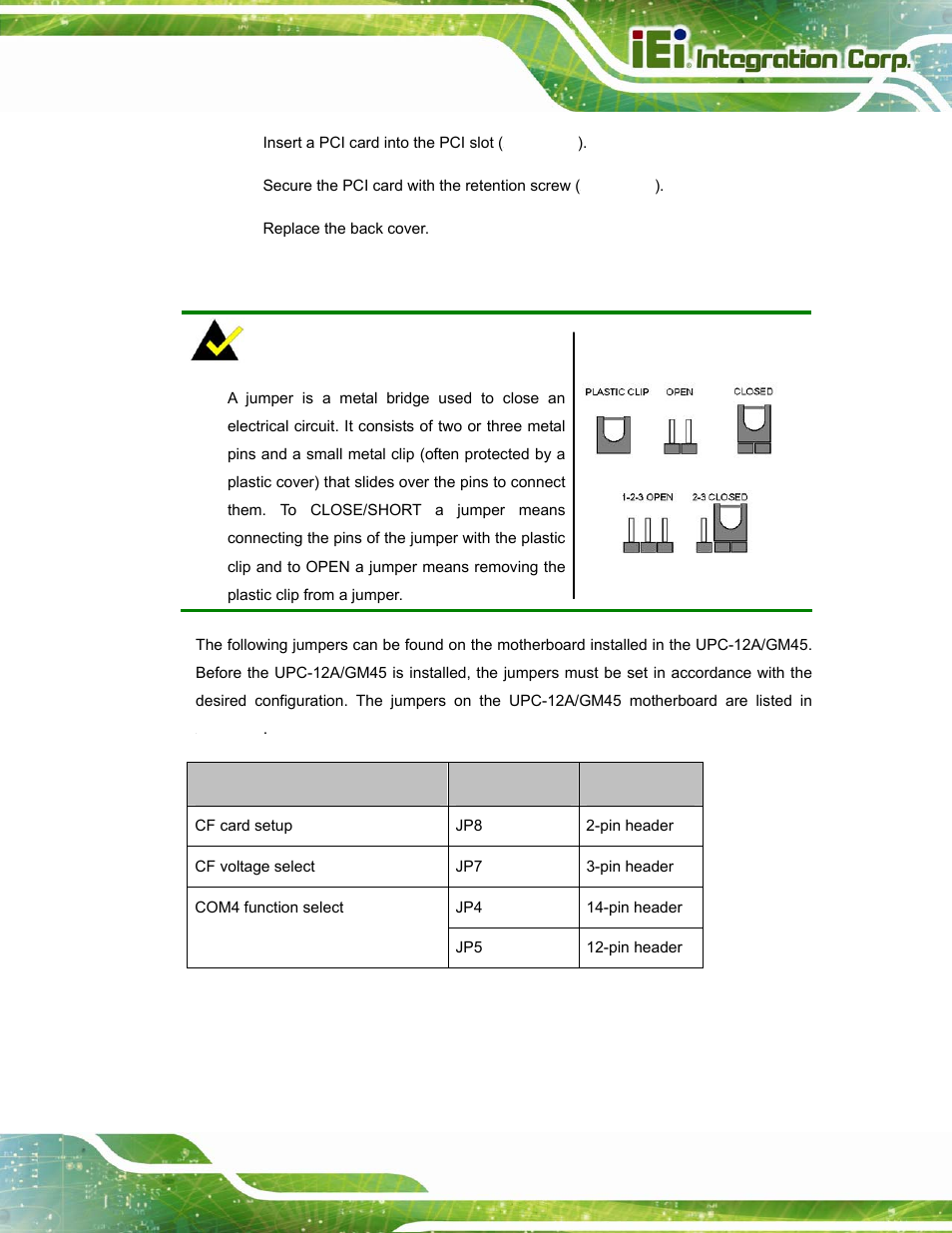 9 jumper settings | IEI Integration UPC-12A_GM45 v2.10 User Manual | Page 51 / 145