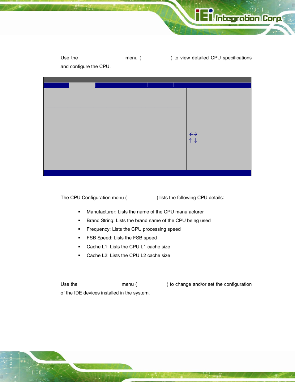 1 cpu configuration, 2 ide configuration | IEI Integration UPC-12A_GM45 v2.10 User Manual | Page 81 / 145