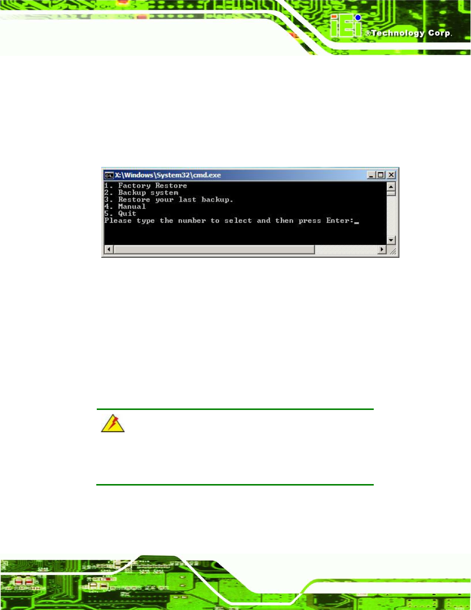 B.5 recovery tool functions, Ecovery, Unctions | Figure b-33: recovery tool main menu, B.5 re c o ve ry to o l fu n c tio n s | IEI Integration UPC-V315-NM70 User Manual | Page 124 / 148