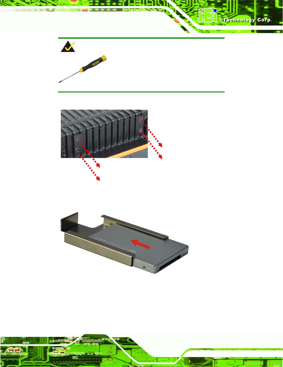 Figure 3-1: remove the ssd drive bay access panel, Figure 3-2: inserting the ssd | IEI Integration UPC-V315-NM70 User Manual | Page 32 / 148
