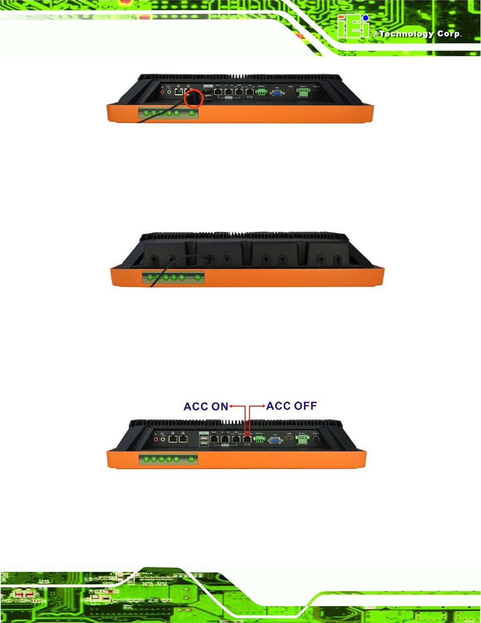 2 acc mode selection, 3 at/atx power mode selection, Figure 3-17: rubber gasket and cable | Figure 3-19: acc mode switch | IEI Integration UPC-V315-NM70 User Manual | Page 42 / 148