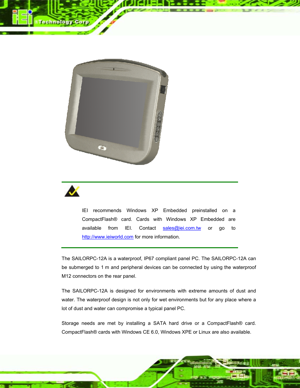 1 overview, Verview, Figure 1-1: sailorpc-12a | IEI Integration S12A v1.12 User Manual | Page 12 / 110