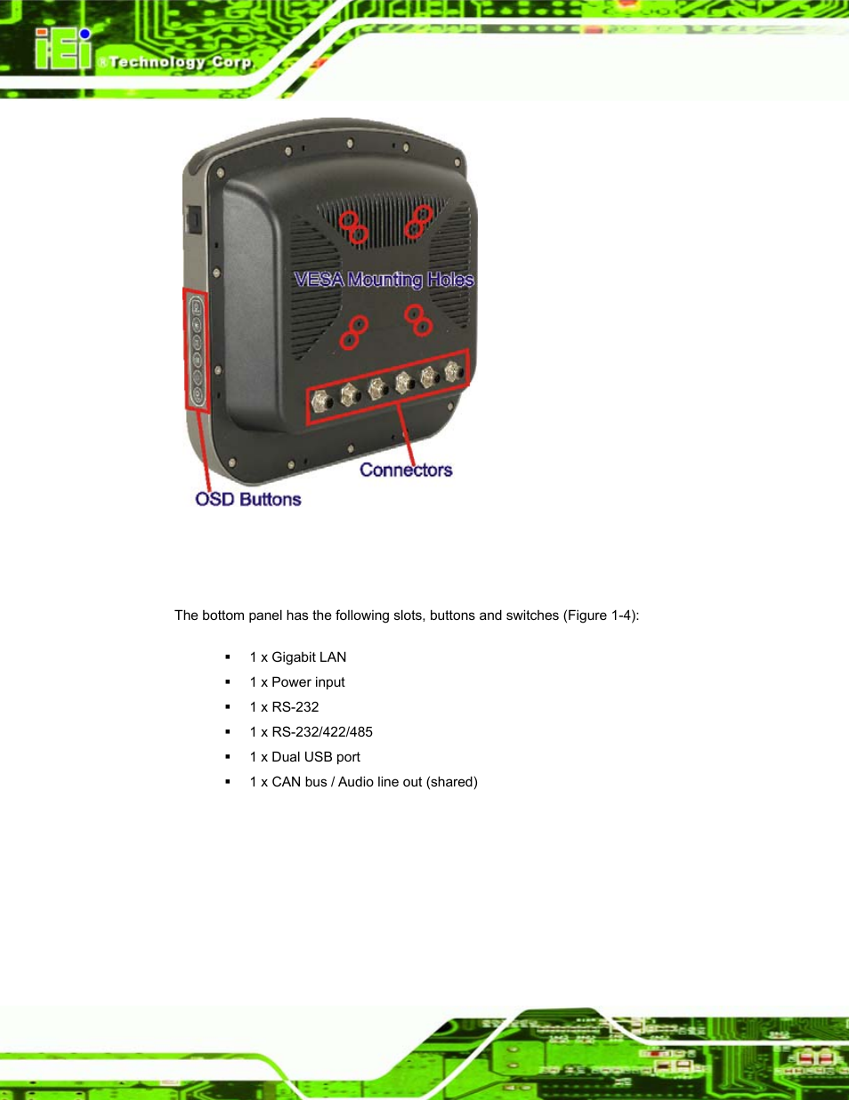 5 connectors, Onnectors, Figure 1-3: rear panel | IEI Integration S12A v1.12 User Manual | Page 14 / 110