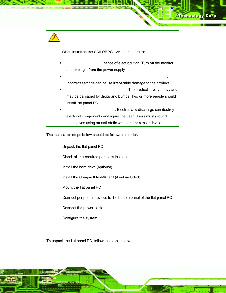 1 unpack the panel pc, Npack the, Anel | IEI Integration S12A v1.12 User Manual | Page 19 / 110