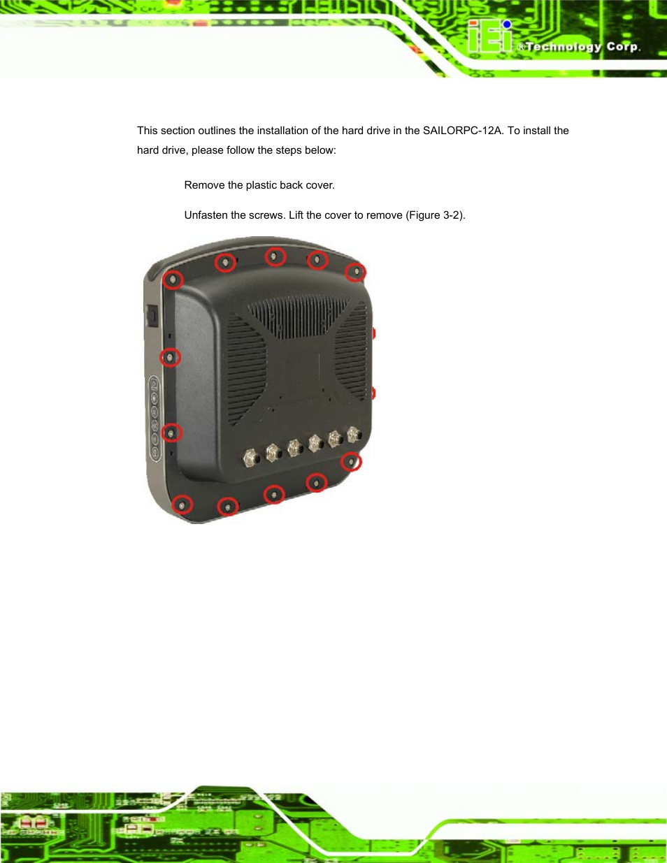 2 hard drive installation, Rive, Nstallation | Figure 3-2: aluminum back cover retention screws | IEI Integration S12A v1.12 User Manual | Page 25 / 110
