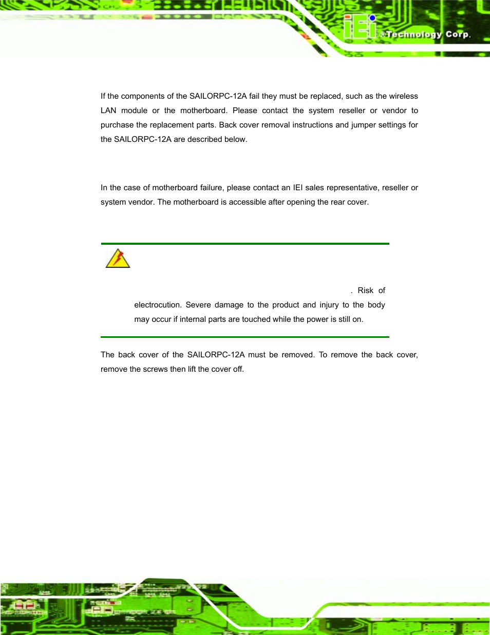 1 system maintenance introduction, 2 motherboard replacement, 3 cover removal | Ystem, Aintenance, Ntroduction, Otherboard, Eplacement, Over, Emoval | IEI Integration S12A v1.12 User Manual | Page 87 / 110
