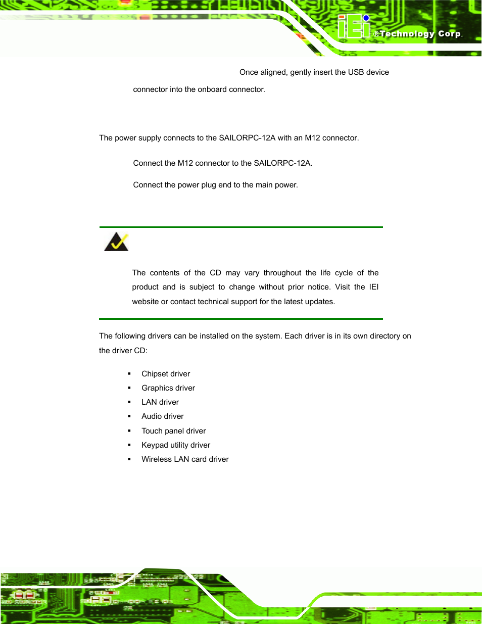 8 power connection, 9 driver installation, Ower | Onnection, River, Nstallation | IEI Integration S12A v3.00 User Manual | Page 41 / 118