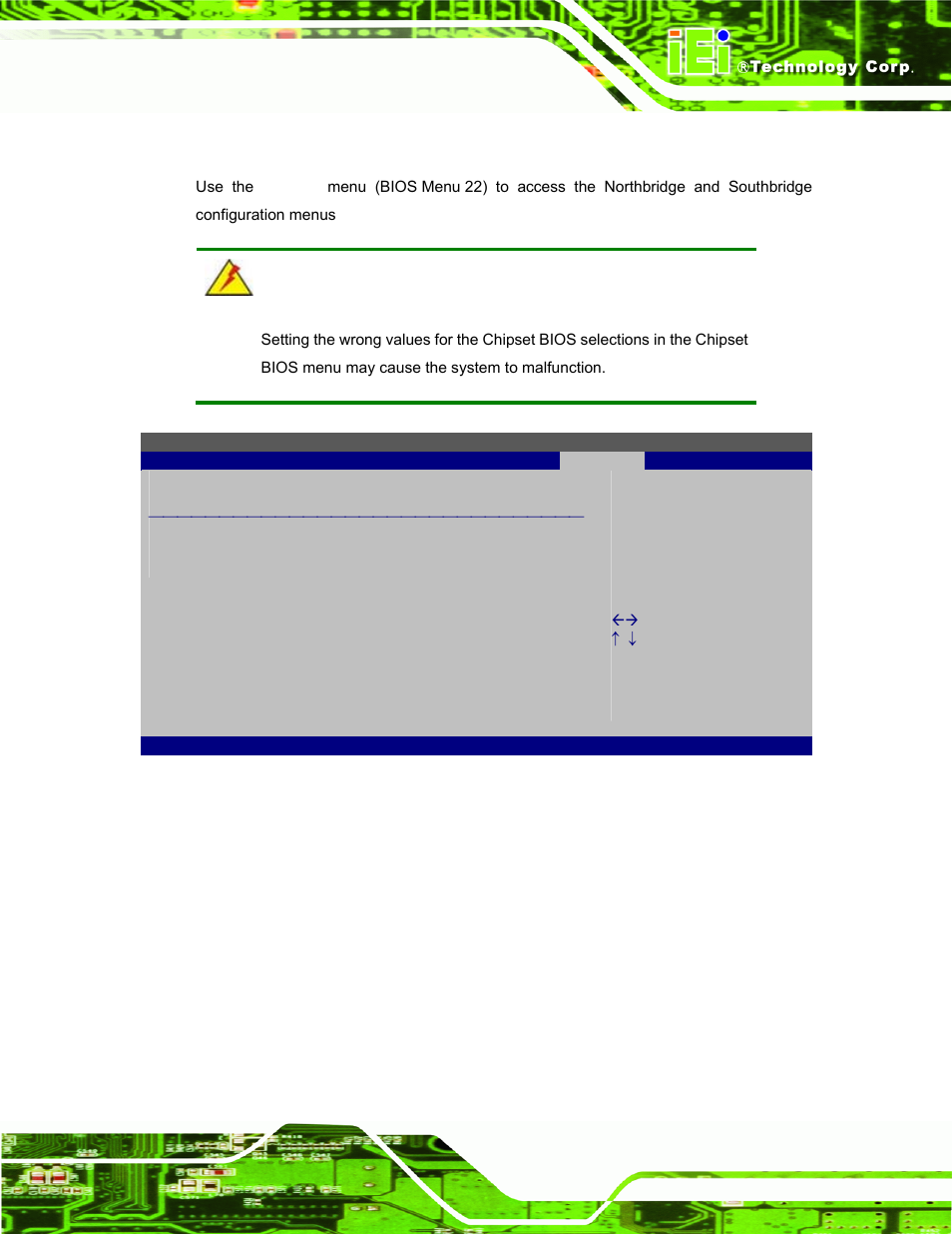 7 chipset, Hipset, Bios menu 22: chipset | IEI Integration S12A v3.00 User Manual | Page 83 / 118