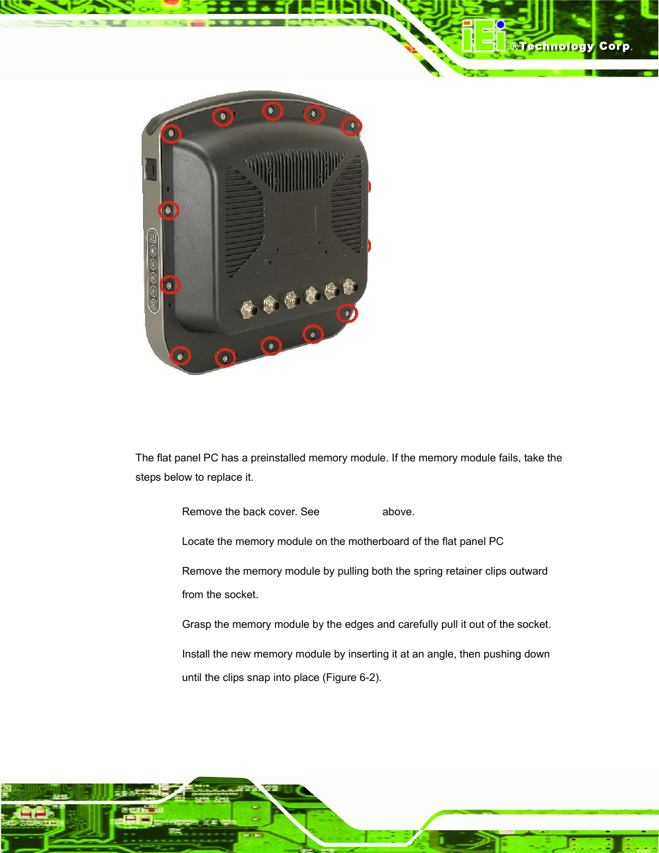 4 memory module replacement, Emory, Odule | Eplacement, Figure 6-1: back cover retention screws | IEI Integration S12A v3.00 User Manual | Page 91 / 118