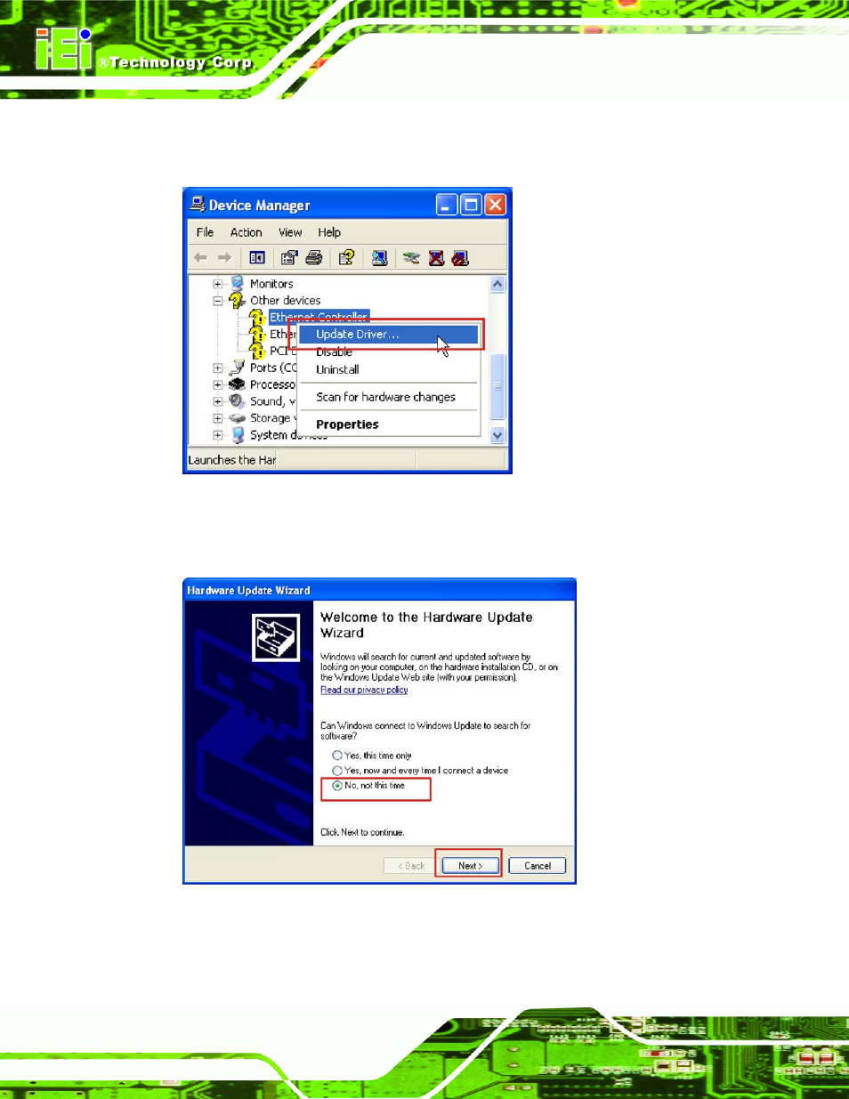 Figure 6-17: device manager list, Figure 6-18: search windows update prompt | IEI Integration PPC-5xxx-9455 v1.00 User Manual | Page 150 / 198