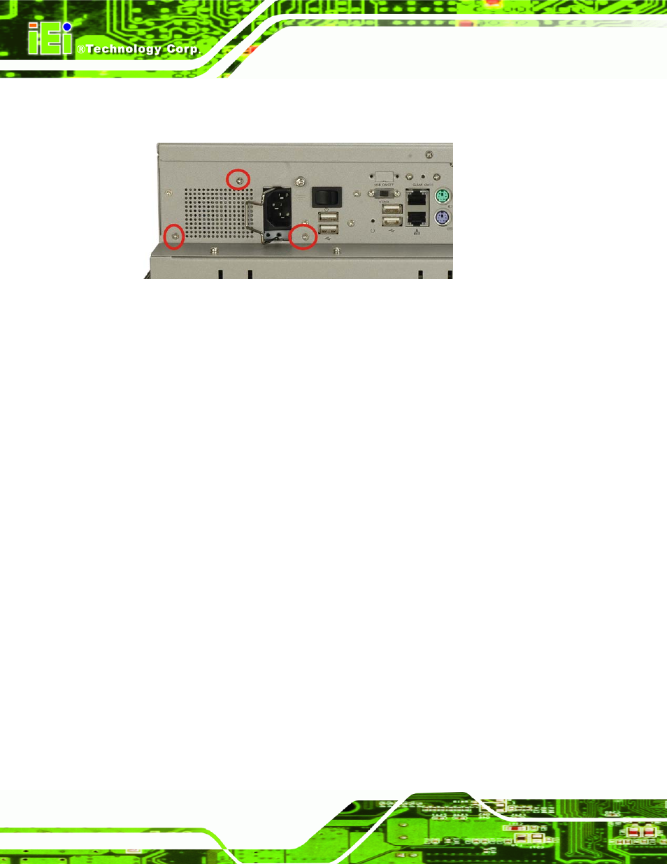 2 install the new psu, Figure 7-8: psu rear panel screws | IEI Integration PPC-5xxx-9455 v1.00 User Manual | Page 166 / 198