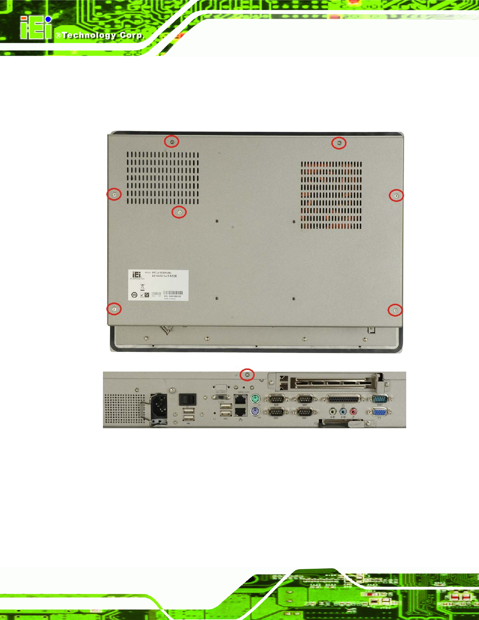 4 remove the back cover, Emove the, Over | Figure 4-1: back cover retention screws | IEI Integration PPC-5xxx-9455 v1.00 User Manual | Page 58 / 198