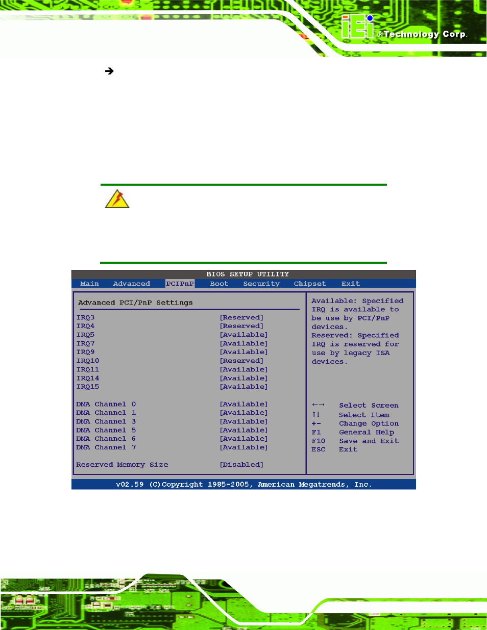 4 pci/pnp, Pci/p, Bios menu 15: pci/pnp configuration | IEI Integration PPC-5xxx-9455 v1.10 User Manual | Page 125 / 198