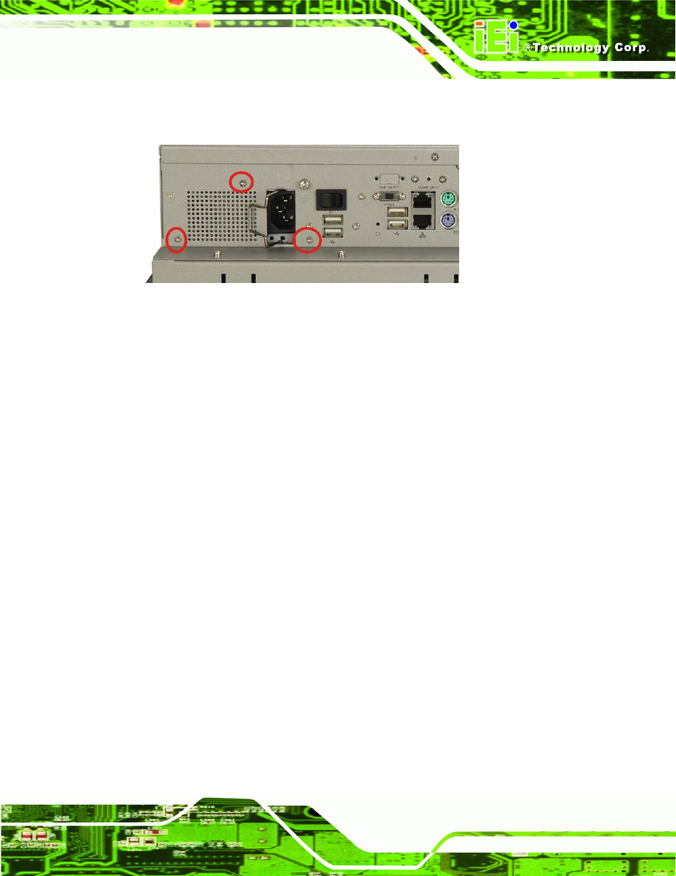 2 install the new psu, Figure 7-8: psu rear panel screws | IEI Integration PPC-5xxx-9455 v1.10 User Manual | Page 169 / 198