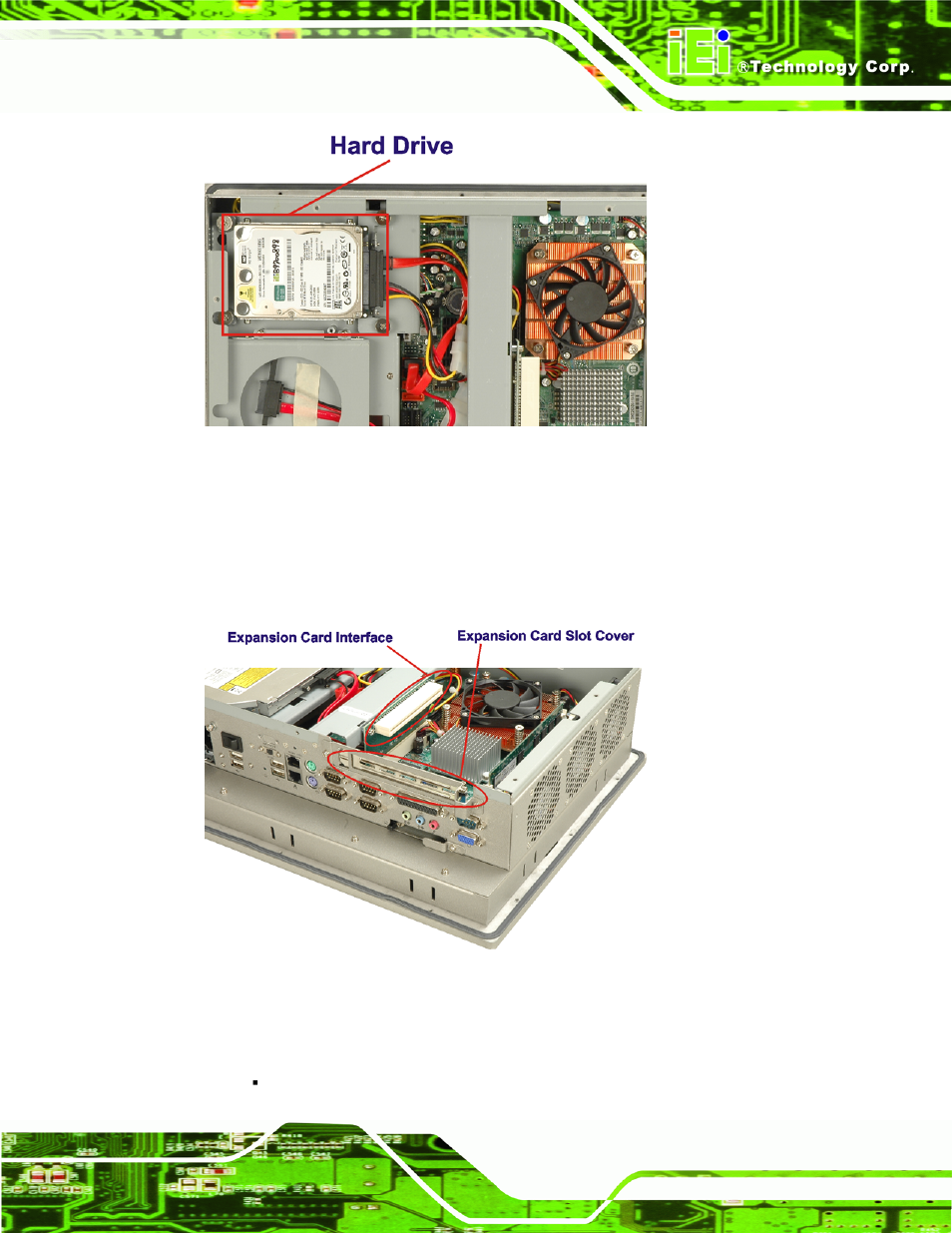 9 expansion slots, Xpansion, Lots | Figure 2-7: sata hard drive slot, Figure 2-8: expansion card slot | IEI Integration PPC-5xxx-9455 v1.10 User Manual | Page 47 / 198