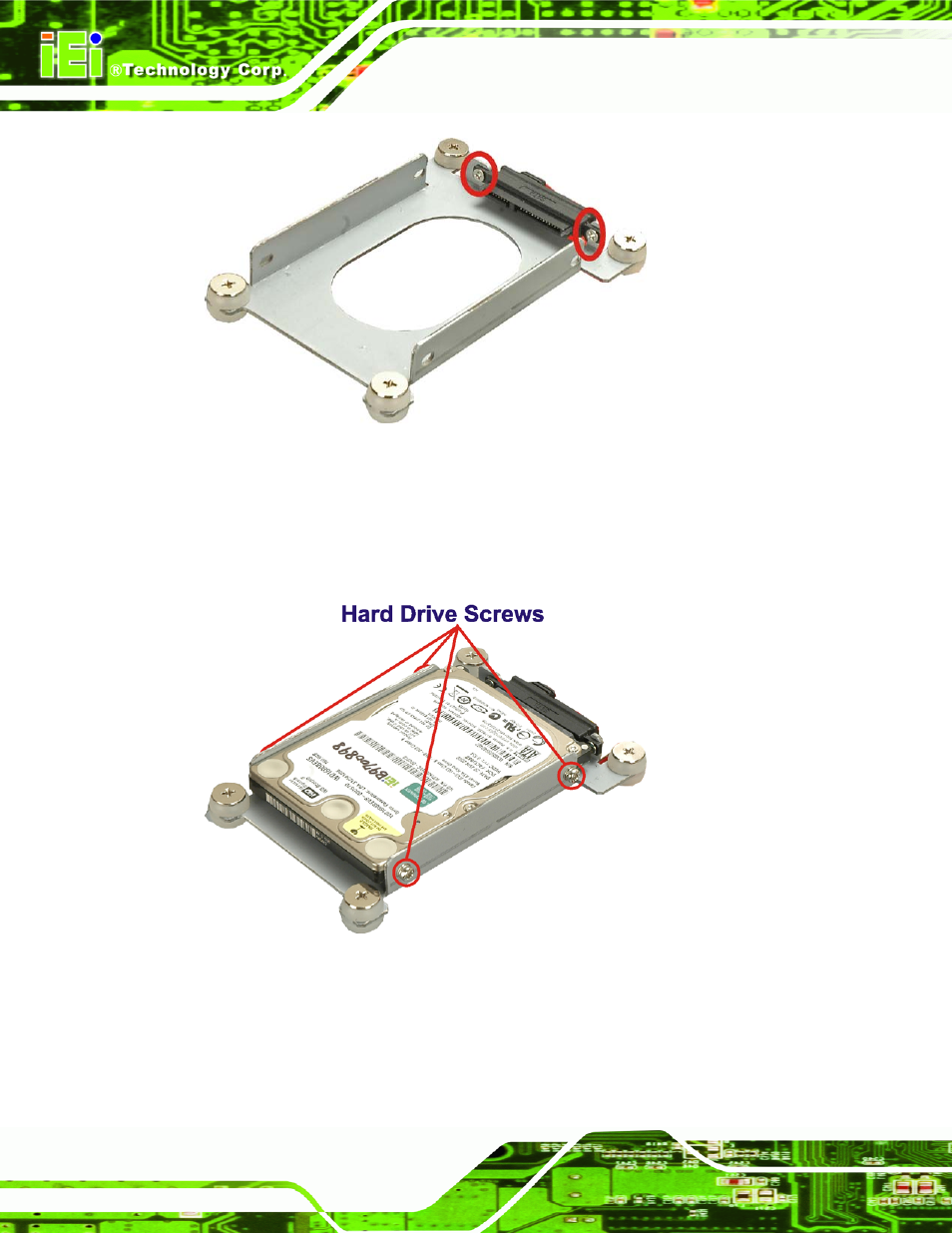 Figure 4-3: hdd sata connector, Figure 4-4: hdd retention screws | IEI Integration PPC-5xxx-9455 v1.10 User Manual | Page 68 / 198