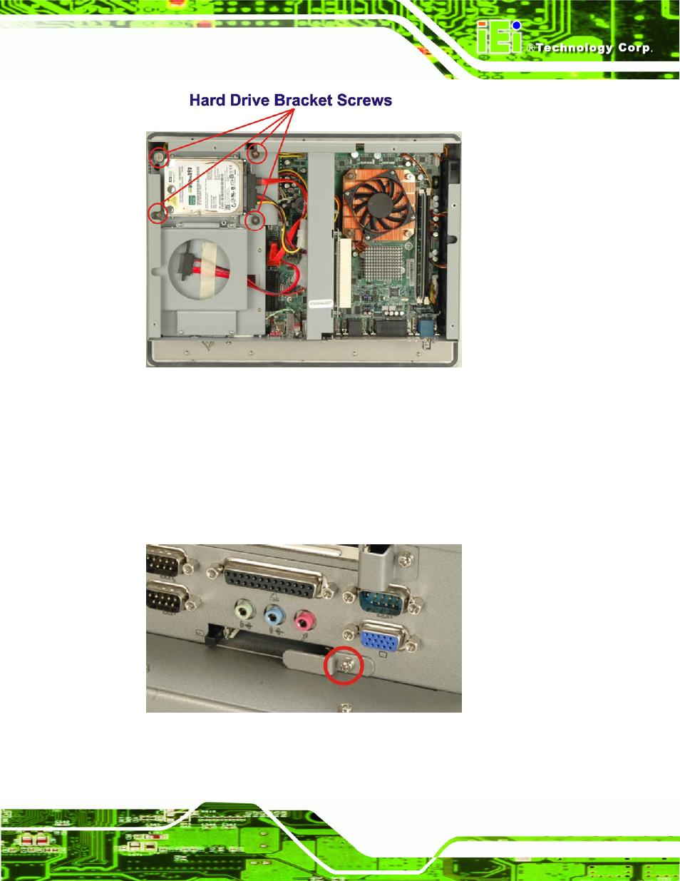 2 compactflash® installation, 2 compactflash, Installation | Figure 4-5: hdd retention screws, Figure 4-6: compactflash® cover plate | IEI Integration PPC-5xxx-9455 v1.10 User Manual | Page 69 / 198