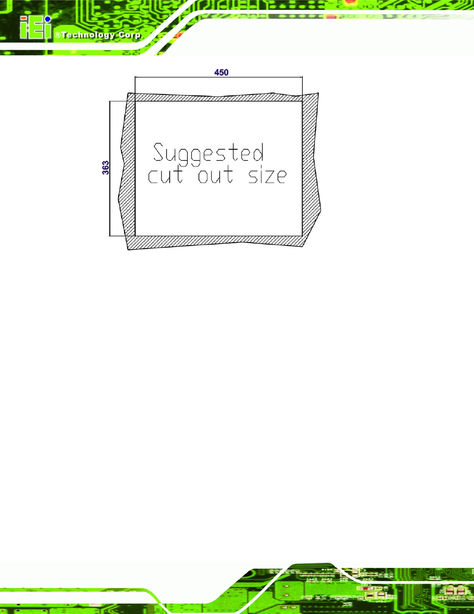 Figure 4-20: 19” panel cutout dimensions | IEI Integration PPC-5xxx-9455 v1.10 User Manual | Page 80 / 198