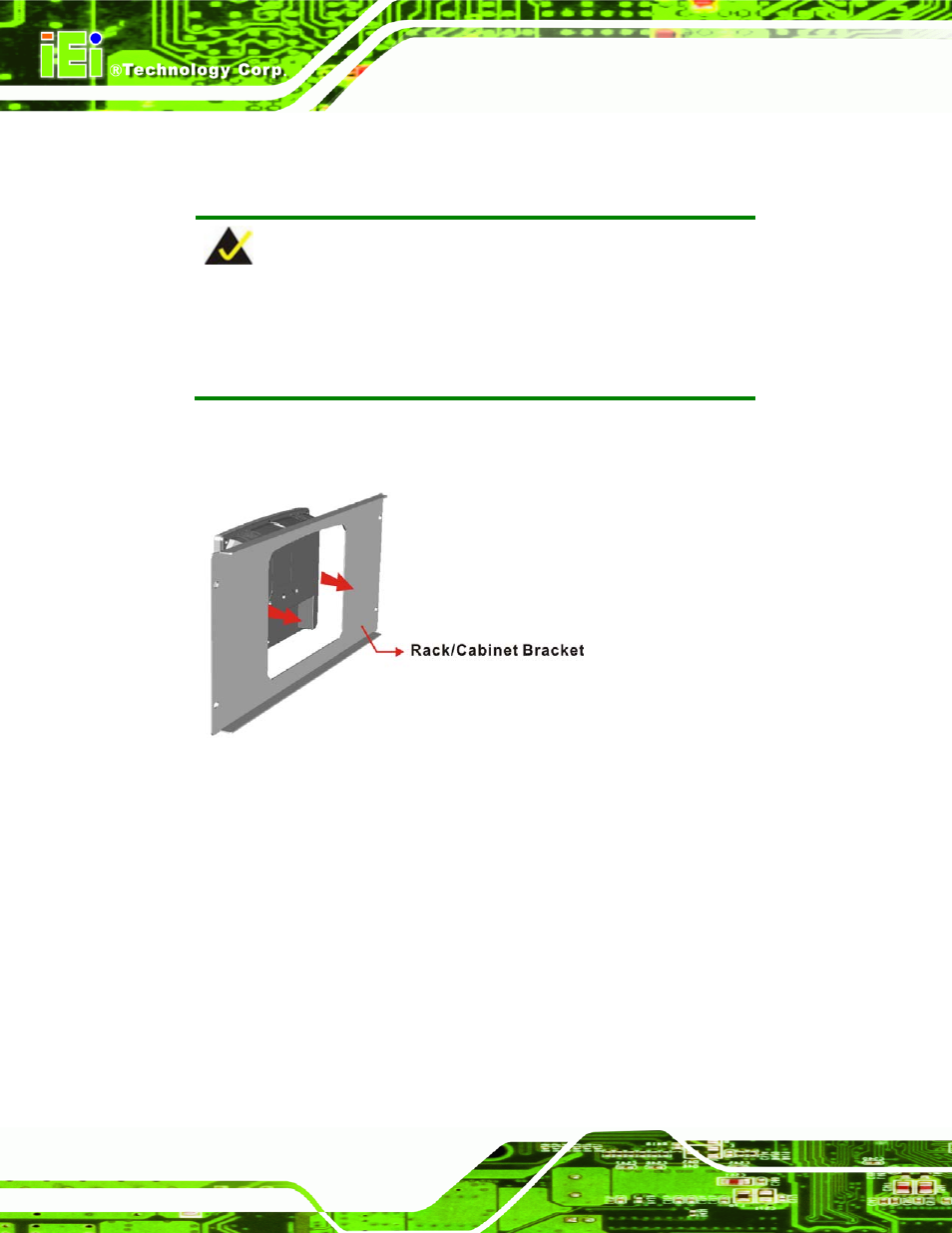 3 rack and cabinet installation, Figure 4-23: the rack/cabinet bracket | IEI Integration PPC-5xxx-9455 v1.10 User Manual | Page 82 / 198