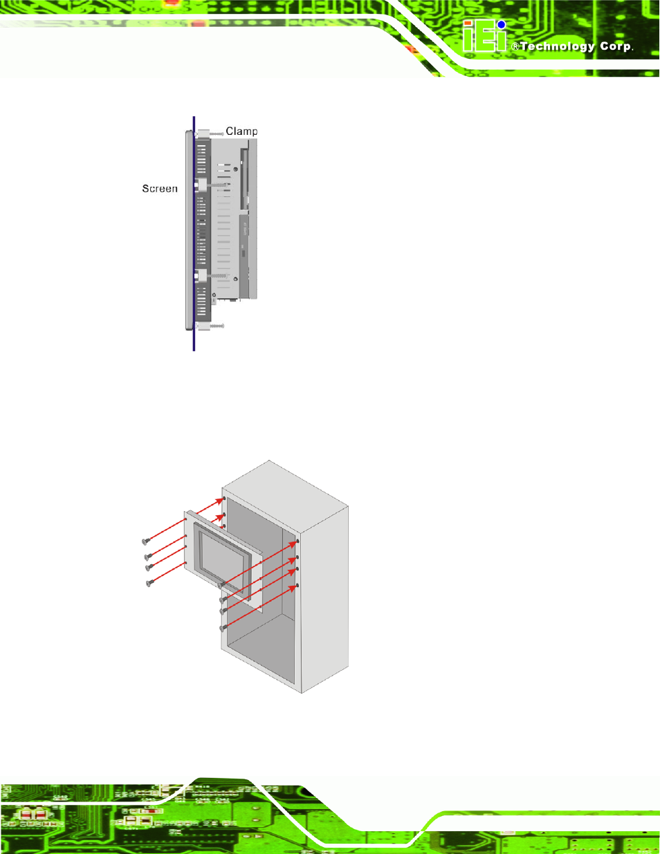 Figure 4-24: secure the rack/cabinet bracket, Figure 4-25: install into a rack/cabinet | IEI Integration PPC-5xxx-9455 v1.10 User Manual | Page 83 / 198
