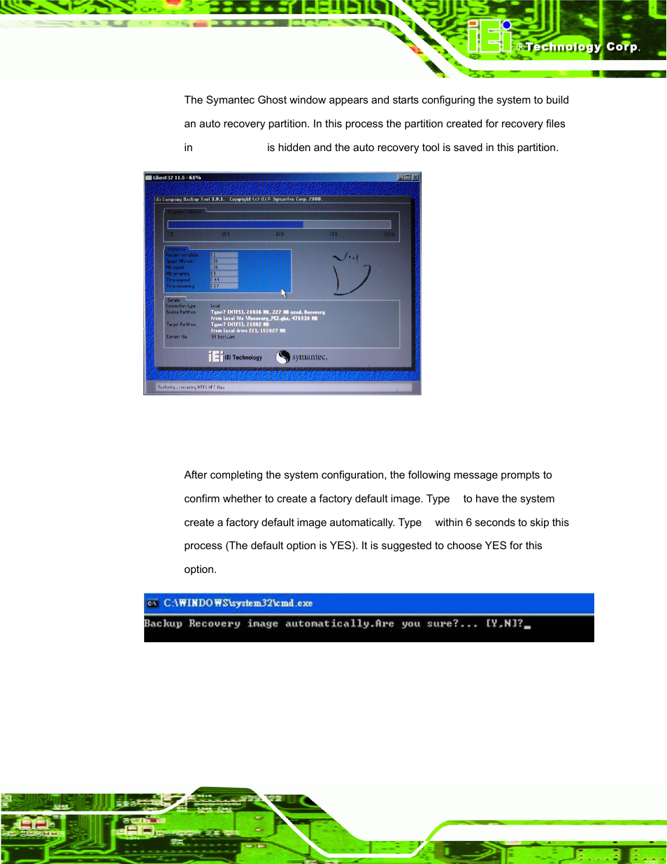 Figure b-25: building the auto recovery partition, Figure b-26: factory default image confirmation | IEI Integration PPC-51xxA-H61 User Manual | Page 160 / 193