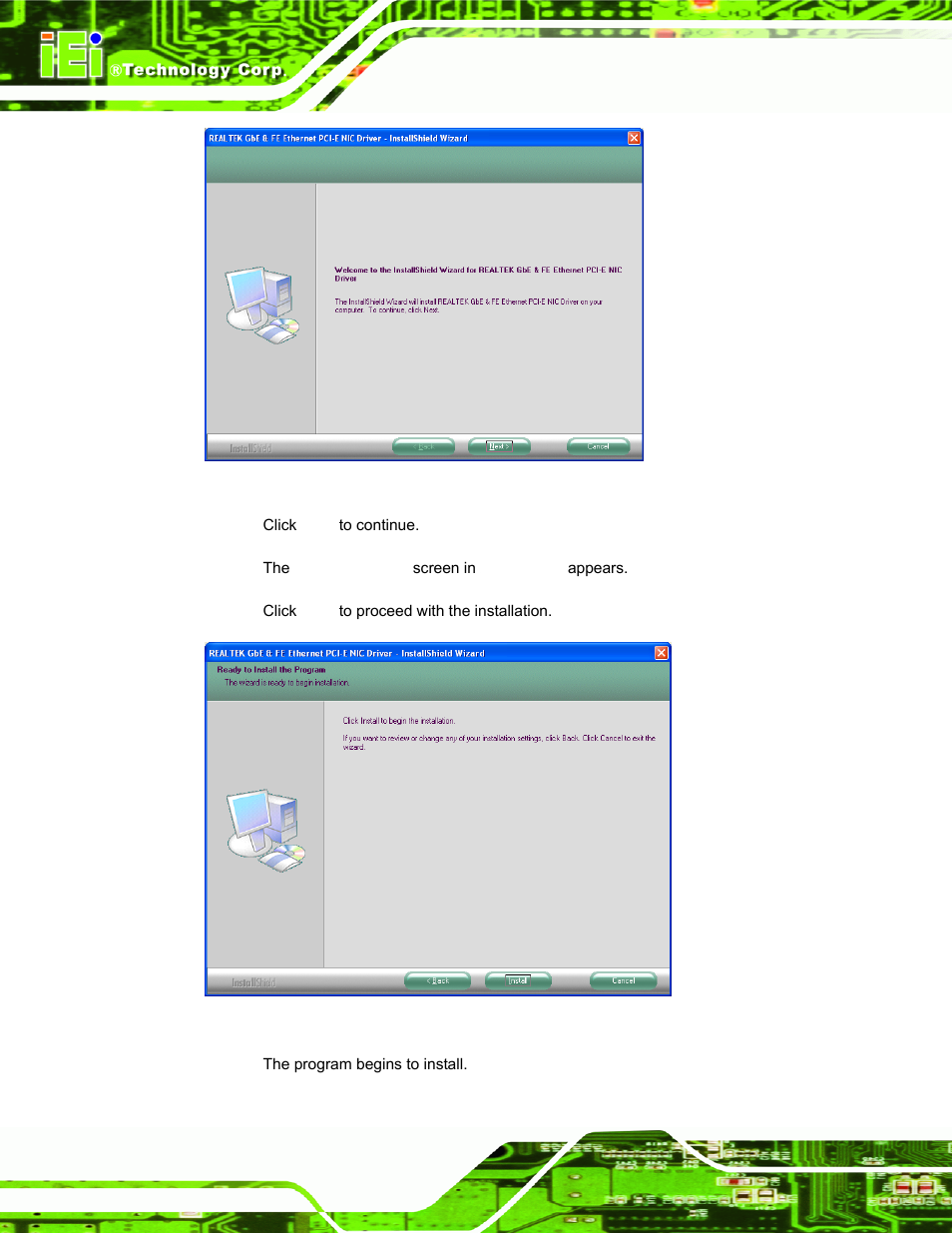 Figure 6-14: lan driver welcome screen, Figure 6-15: lan driver welcome screen | IEI Integration PPC-5152-D525 v1.02 User Manual | Page 118 / 183