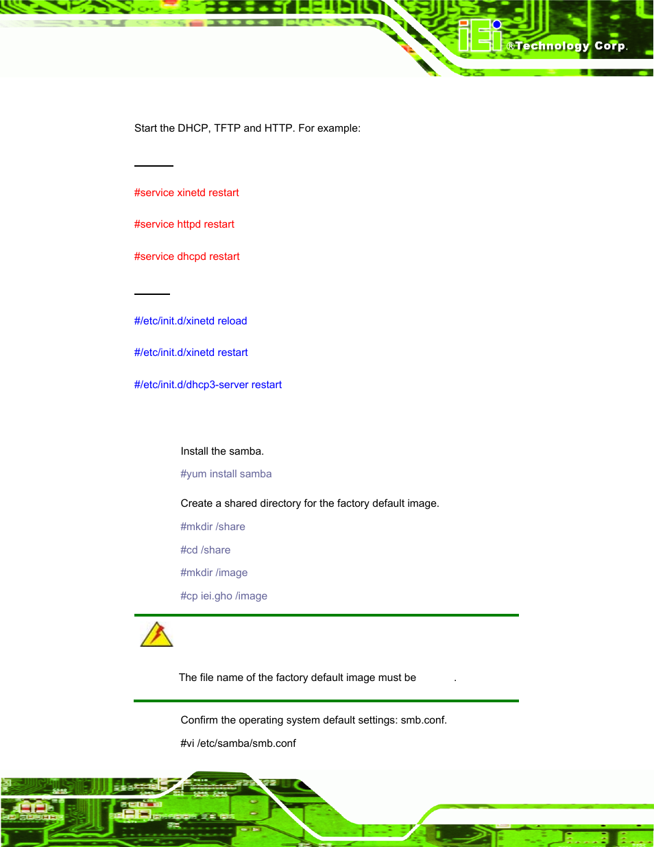 B.6.4 start the dhcp, tftp and http, B.6.5 create shared directory | IEI Integration PPC-5152-D525 v1.02 User Manual | Page 165 / 183