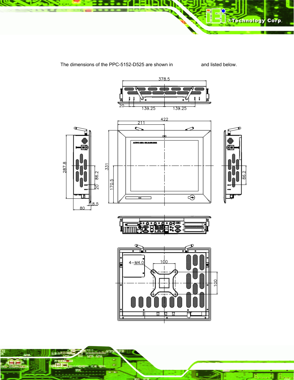 6 dimensions, Imensions, Figure 1-10: ppc-5152-d525 dimensions (mm) | IEI Integration PPC-5152-D525 v1.02 User Manual | Page 25 / 183