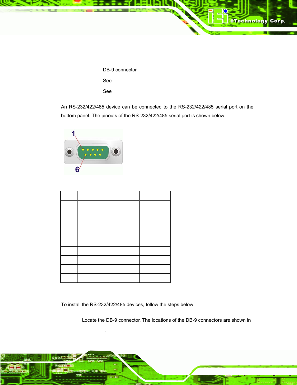 6 rs-232/422/485 serial port (com3), Table 3-4: rs-232/422/485 serial port pinouts, Figure 3-33: rs-232/422/485 serial port | IEI Integration PPC-5152-D525 v1.02 User Manual | Page 61 / 183