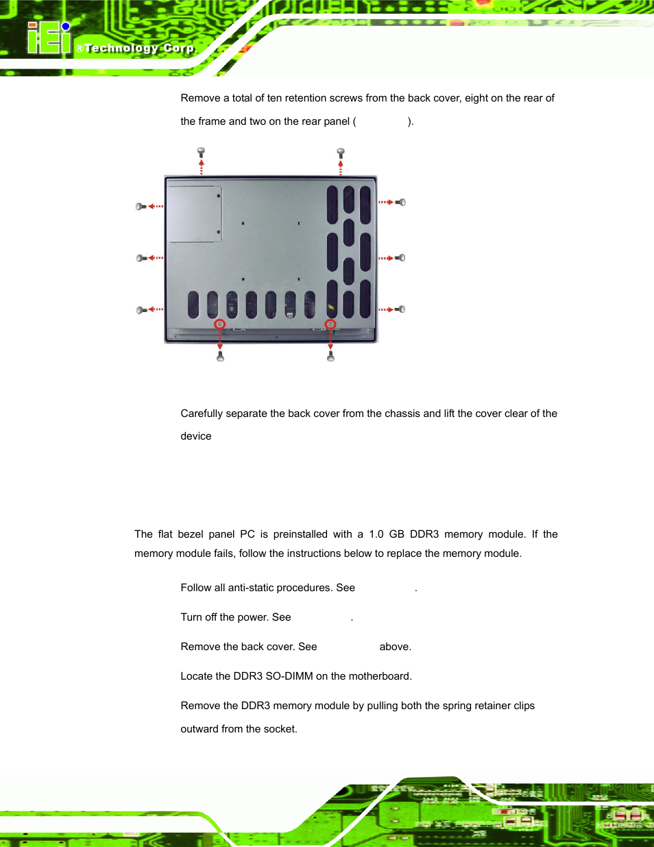 5 replacing components, 1 memory module replacement, Eplacing | Omponents, Figure 4-1: back cover retention screws, Figure 3-35, Figure 3-35: com3 rs-2 | IEI Integration PPC-5152-D525 v1.02 User Manual | Page 74 / 183