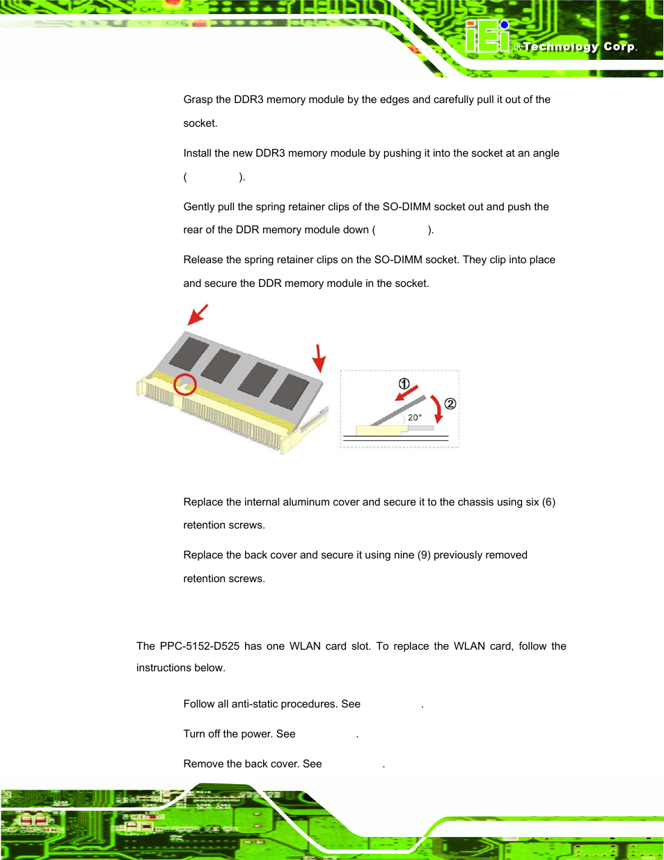 2 wlan card replacement, Figure 4-2: ddr so-dimm module installation, Table 3 | IEI Integration PPC-5152-D525 v1.02 User Manual | Page 75 / 183