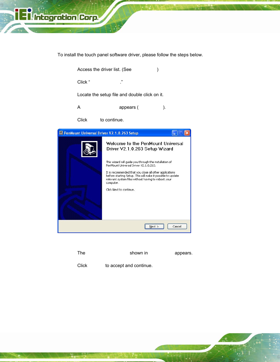 7 touch screen driver installation | IEI Integration PPC-5152-D525 v2.10 User Manual | Page 122 / 185