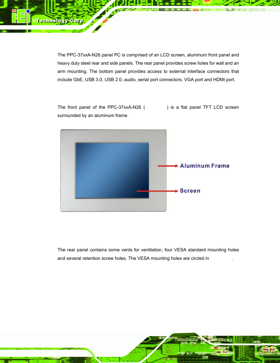 4 external overview, 1 front panel, 2 rear panel | Xternal, Verview, Figure 1-2: front view | IEI Integration PPC-37xxA-N26 v1.00 User Manual | Page 20 / 203