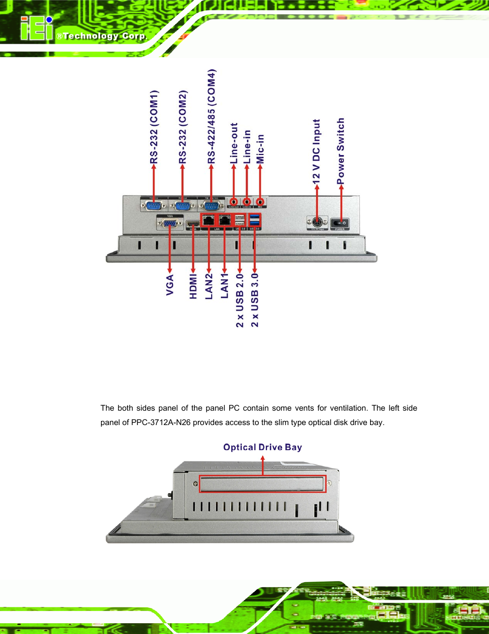 4 side panels, Figure 1-4: bottom view, Figure 1-5: ppc-3712a-n26 left view | IEI Integration PPC-37xxA-N26 v1.00 User Manual | Page 22 / 203