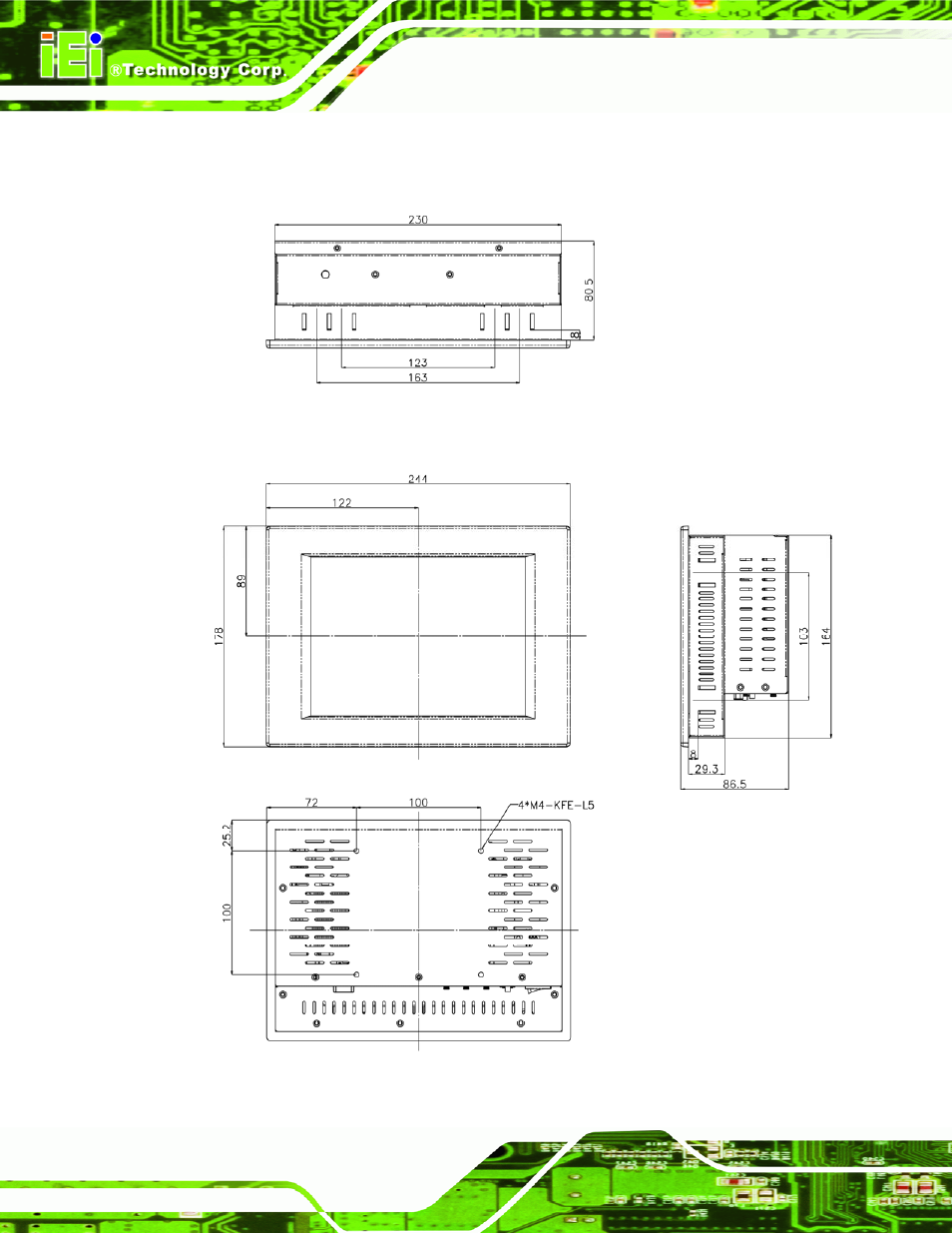 5 dimensions, 1 ppc-3708a-n26 dimensions, Imensions | Figure 1-8: ppc-3708a-n26 dimensions (mm) | IEI Integration PPC-37xxA-N26 v1.00 User Manual | Page 24 / 203