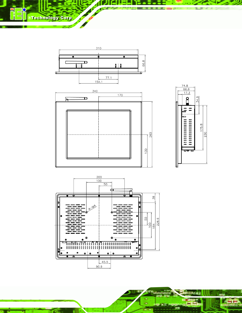 3 ppc-3712a-n26 dimensions, Figure 1-10: ppc-3712a-n26 dimensions (mm) | IEI Integration PPC-37xxA-N26 v1.00 User Manual | Page 26 / 203