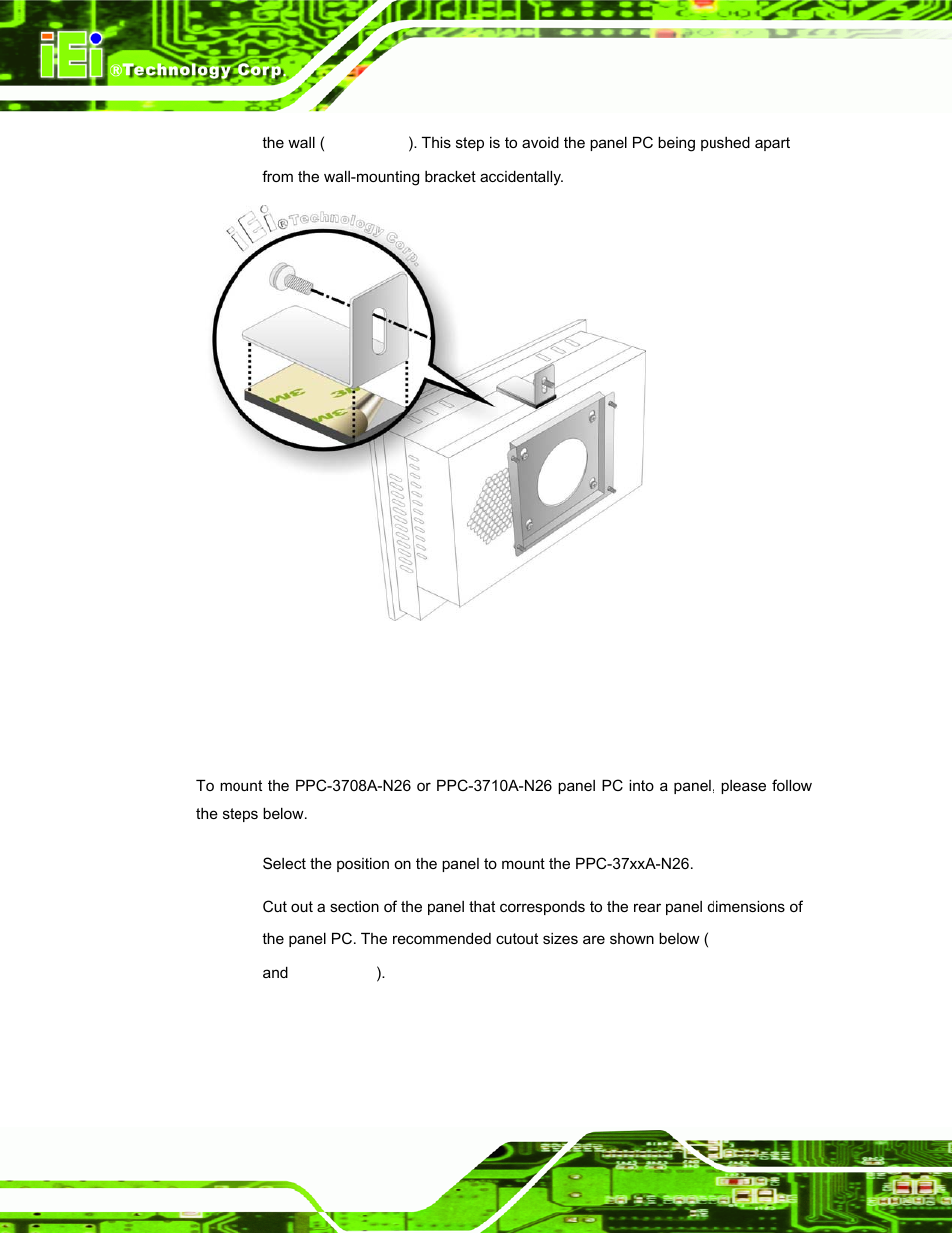 2 panel mounting, 1 ppc-3708a-n26 and ppc-3710a-n26, Figure 3-25: secure the chassis | IEI Integration PPC-37xxA-N26 v1.00 User Manual | Page 54 / 203