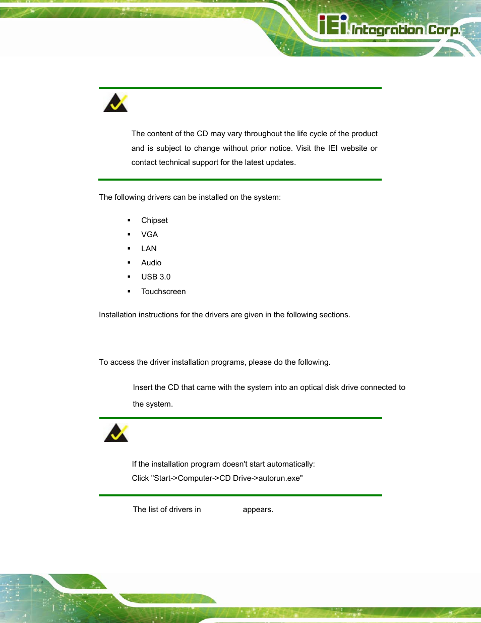 1 available software drivers, 2 starting the driver program, Vailable | Oftware, Rivers, Tarting the, River, Rogram | IEI Integration PPC-37xxA-N26 v1.10 User Manual | Page 107 / 200