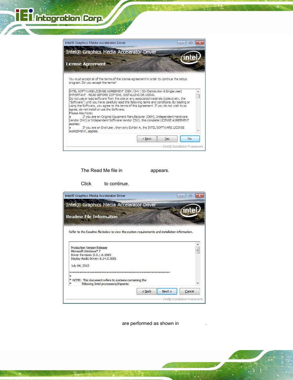 Figure 6-9: vga driver license agreement, Figure 6-10: vga driver read me file | IEI Integration PPC-37xxA-N26 v1.10 User Manual | Page 114 / 200