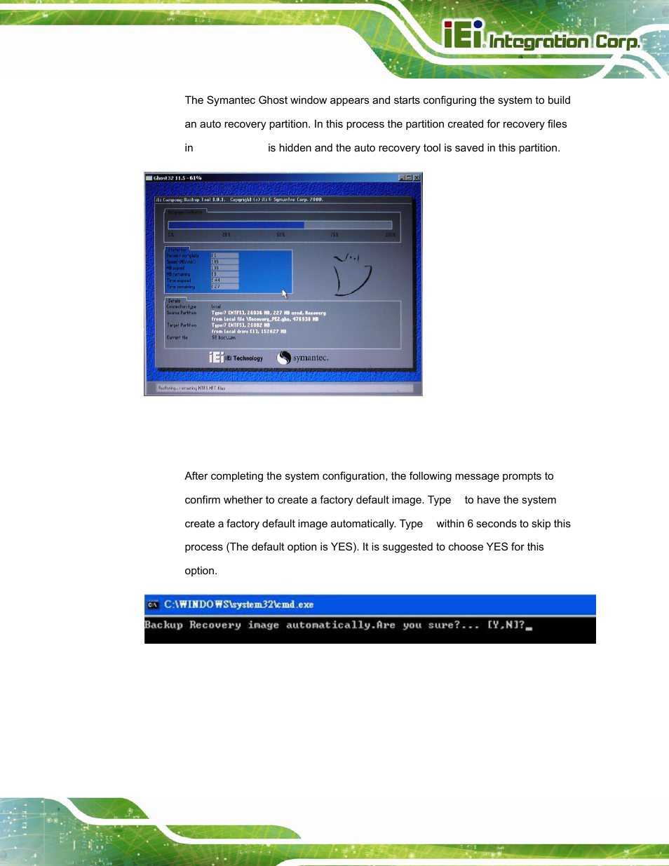 Figure b-25: building the auto recovery partition, Figure b-26: factory default image confirmation | IEI Integration PPC-37xxA-N26 v1.10 User Manual | Page 167 / 200