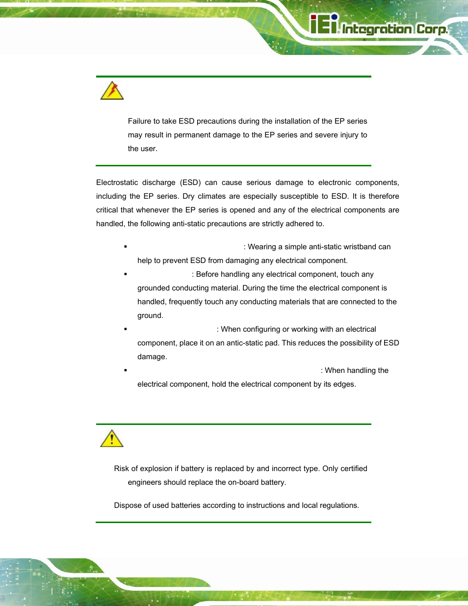 C.1.2 anti-static precautions, C.1.3 product disposal | IEI Integration PPC-37xxA-N26 v1.10 User Manual | Page 191 / 200